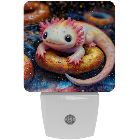 PhooArto Axolotl and Donuts Plug in LED Night Light Auto Sensor Dusk to Dawn Decorative Night for Bedroom, Bathroom, Kitchen, Hallway, Stairs, Baby's Room, Energy Saving