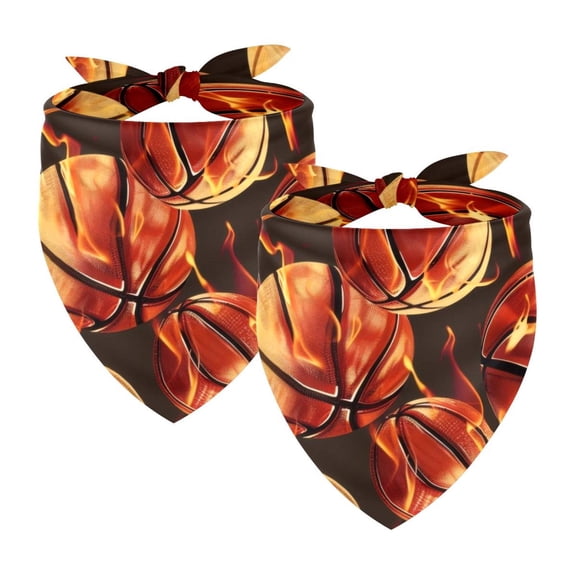 PhooArto Basketball Fire Pattern Dog Bandanas, 2 Pack Soft Washable Pet Scarf Triangle for Large Dogs Puppies and Cats