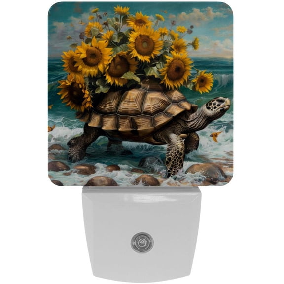 PhooArto Beach Sea Turtle Sunflowers Plug in LED Night Light Auto Sensor Dusk to Dawn Decorative Night for Bedroom, Bathroom, Kitchen, Hallway, Stairs, Baby's Room, Energy Saving