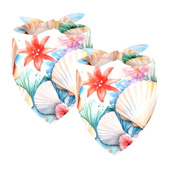 PhooArto Beach Seashells Pattern Dog Bandanas, 2 Pack Soft Washable Pet Scarf Triangle for Large Dogs Puppies and Cats