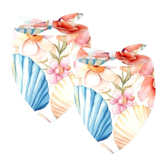 PhooArto Beach Seashells Watercolor Dog Bandanas, 2 Pack Soft Washable Pet Scarf Triangle for Large Dogs Puppies and Cats