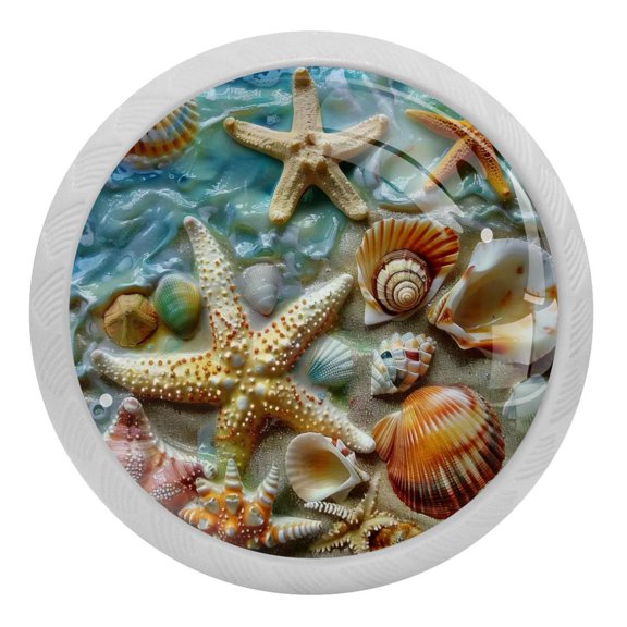 PhooArto Beach Starfish Seashells 4 PCS Crystal Glass Cabinet Knobs, Drawer Kitchen Cabinets Dresser Cupboard Wardrobe Pulls Handle - Glowing in the Dark