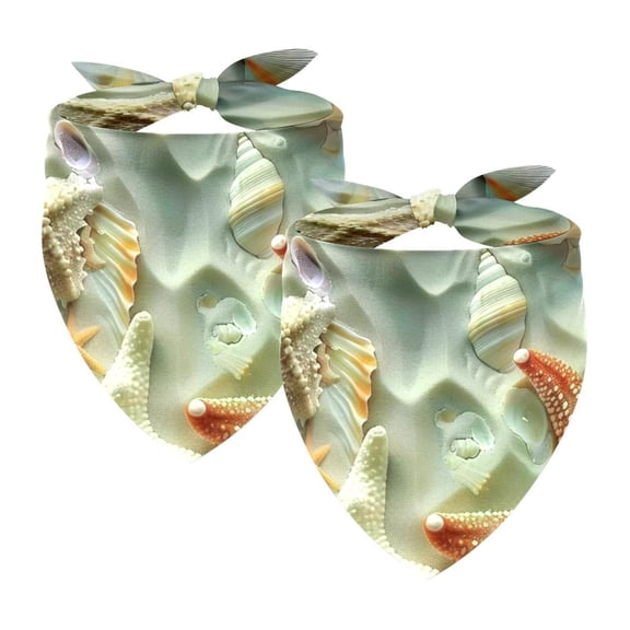 PhooArto Beach Starfish Seashells Pattern Dog Bandanas, 2 Pack Soft Washable Pet Scarf Triangle for Large Dogs Puppies and Cats
