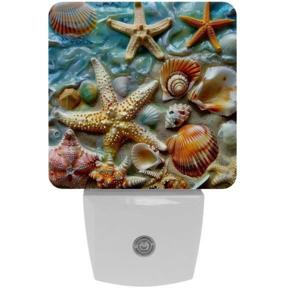 PhooArto Beach Starfish Seashells Plug in LED Night Light Auto Sensor Dusk to Dawn Decorative Night for Bedroom, Bathroom, Kitchen, Hallway, Stairs, Baby's Room, Energy Saving