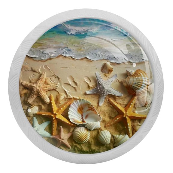 PhooArto Beach Summer Starfish Seashell 4 PCS Crystal Glass Cabinet Knobs, Drawer Kitchen Cabinets Dresser Cupboard Wardrobe Pulls Handle - Glowing in the Dark