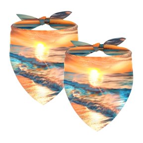 PhooArto Beach Sunset Blue Water Dog Bandanas, 2 Pack Soft Washable Pet Scarf Triangle for Large Dogs Puppies and Cats