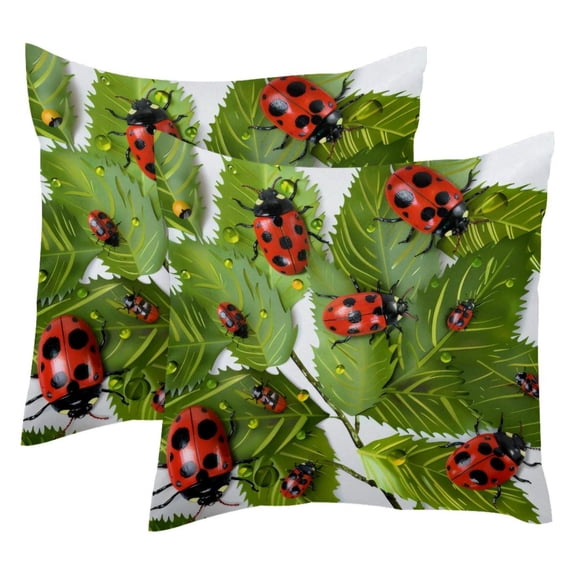 PhooArto Beetle Ladybug Leaves Pattern Set of 2 Throw Pillow Covers Cases - 16" x 16" Square Decorative Cushion Covers for Sofa Couch Bed Home Decoration