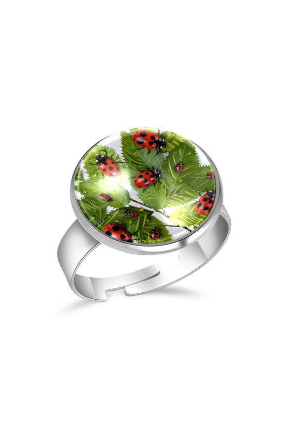 Beetle Ladybug Leaves Pattern Stainless Steel Rings for Women, Open Adjustable Ring Promise Ring Jewelry Gifts