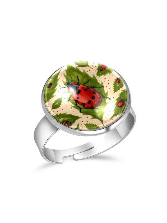 Beetle Ladybug Leaves Stainless Steel Rings for Women, Open Adjustable Ring Promise Ring Jewelry Gifts