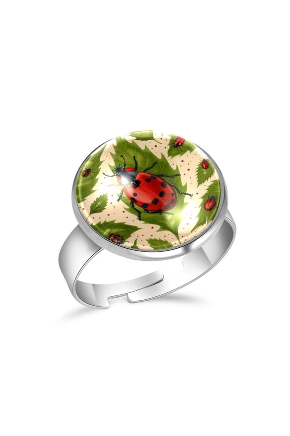 Beetle Ladybug Leaves Stainless Steel Rings for Women, Open Adjustable Ring Promise Ring Jewelry Gifts