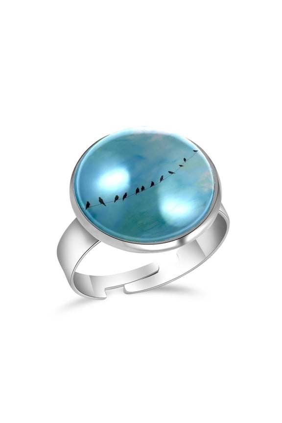 Birds Blue Sky Stainless Steel Rings for Women, Open Adjustable Ring Promise Ring Jewelry Gifts
