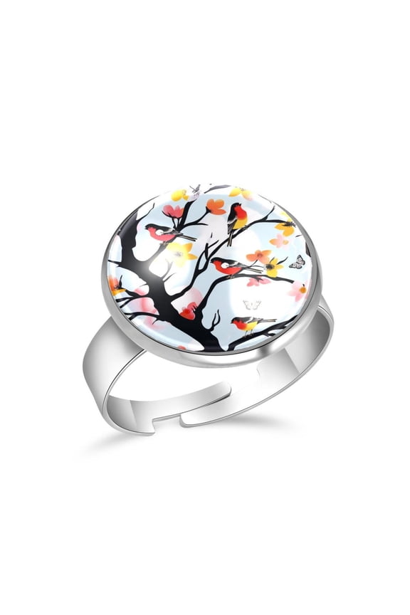 Birds Butterflies Tree Pattern Stainless Steel Rings for Women, Open Adjustable Ring Promise Ring Jewelry Gifts