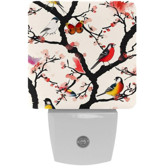 PhooArto Birds Butterfly Tree Pattern Plug in LED Night Light Auto Sensor Dusk to Dawn Decorative Night for Bedroom, Bathroom, Kitchen, Hallway, Stairs, Baby's Room, Energy Saving