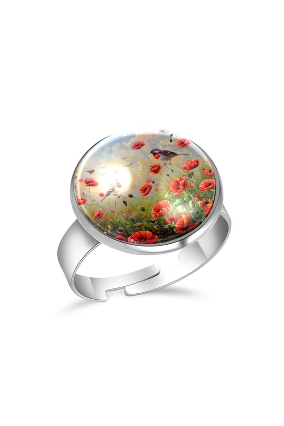 Birds Rde Flowers Stainless Steel Rings for Women, Open Adjustable Ring Promise Ring Jewelry Gifts