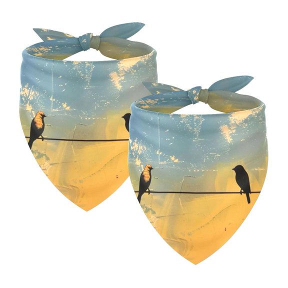 PhooArto Birds on Wire Sundown Dog Bandanas, 2 Pack Soft Washable Pet Scarf Triangle for Large Dogs Puppies and Cats