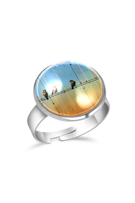 Birds on a Wire Stainless Steel Rings for Women, Open Adjustable Ring Promise Ring Jewelry Gifts