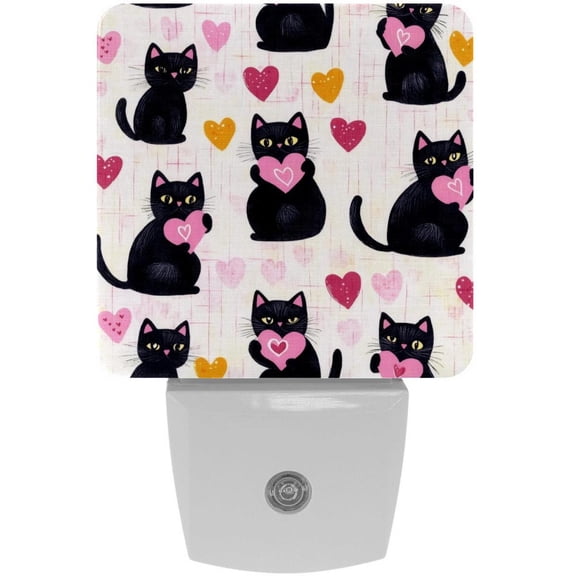 PhooArto Black Cats Hearts Pattern Plug in LED Night Light Auto Sensor Dusk to Dawn Decorative Night for Bedroom, Bathroom, Kitchen, Hallway, Stairs, Baby's Room, Energy Saving