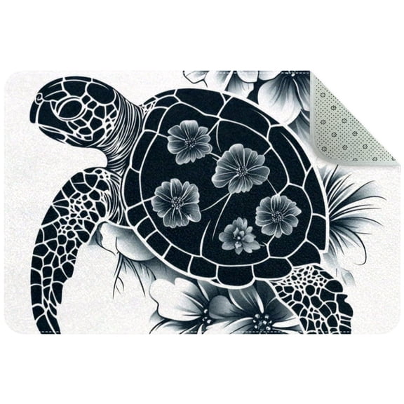 PhooArto Black Floral Sea Turtle Indoor Door Mat, Non-Slip Absorbent Doormat Inside Floor Mats Area Rug for Entryway, Machine Washable Entrance Rug Outdoor 35x24in