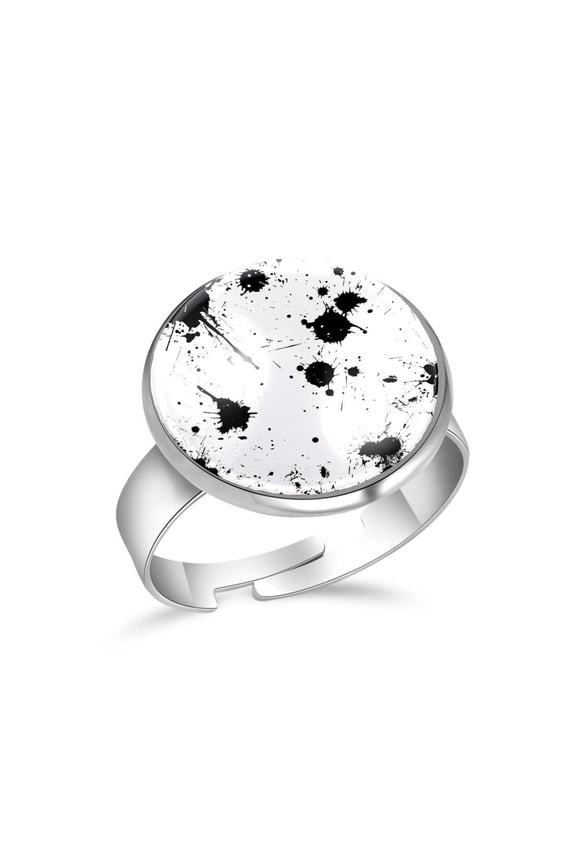 Black Ink Splatter Dots Pattern Stainless Steel Rings for Women, Open Adjustable Ring Promise Ring Jewelry Gifts