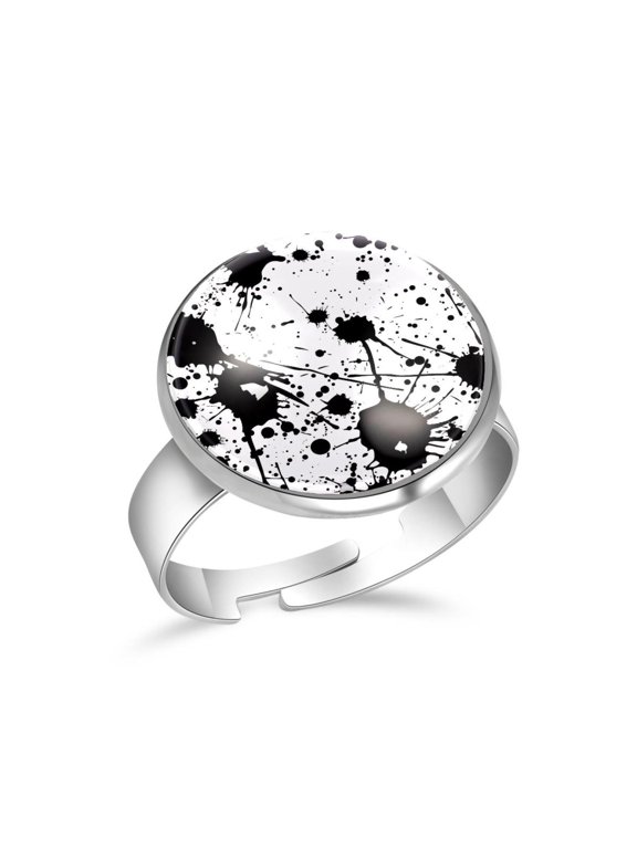 Black Ink Splatter Dots Stainless Steel Rings for Women, Open Adjustable Ring Promise Ring Jewelry Gifts