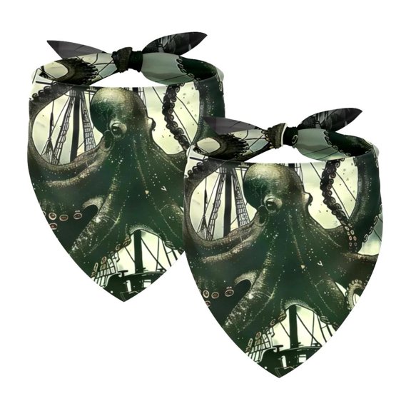 PhooArto Black Octopus Tentacles Nautical Ship Dog Bandanas, 2 Pack Soft Washable Pet Scarf Triangle for Large Dogs Puppies and Cats