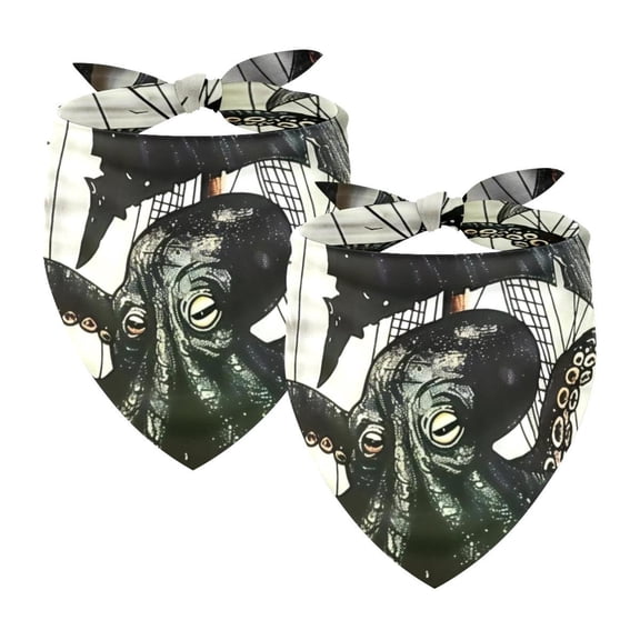 PhooArto Black Octopus and Nautical Ship Dog Bandanas, 2 Pack Soft Washable Pet Scarf Triangle for Large Dogs Puppies and Cats