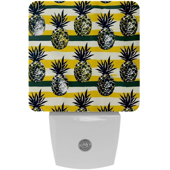 PhooArto Black Pineapple Stripes Pattern Plug in LED Night Light Auto Sensor Dusk to Dawn Decorative Night for Bedroom, Bathroom, Kitchen, Hallway, Stairs, Baby's Room, Energy Saving