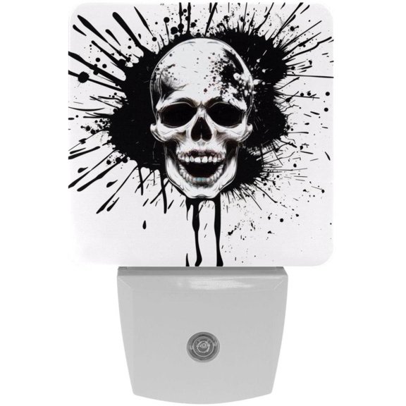 PhooArto Black Splash Skull Pattern Plug in LED Night Light Auto Sensor Dusk to Dawn Decorative Night for Bedroom, Bathroom, Kitchen, Hallway, Stairs, Baby's Room, Energy Saving