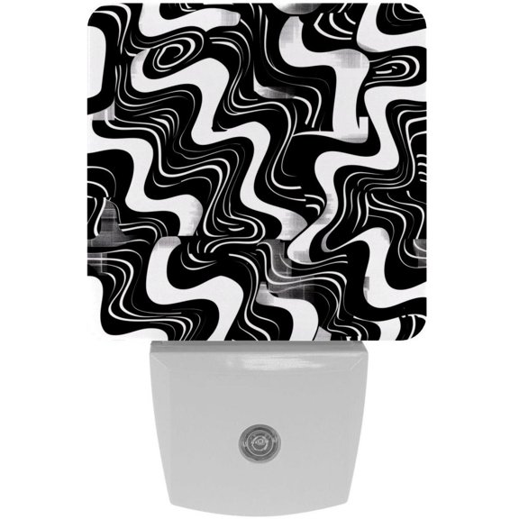 PhooArto Black White Abstract Pattern Plug in LED Night Light Auto Sensor Dusk to Dawn Decorative Night for Bedroom, Bathroom, Kitchen, Hallway, Stairs, Baby's Room, Energy Saving
