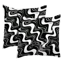 PhooArto Black White Abstract Pattern Set of 2 Throw Pillow Covers Cases - 16" x 16" Square Decorative Cushion Covers for Sofa Couch Bed Home Decoration