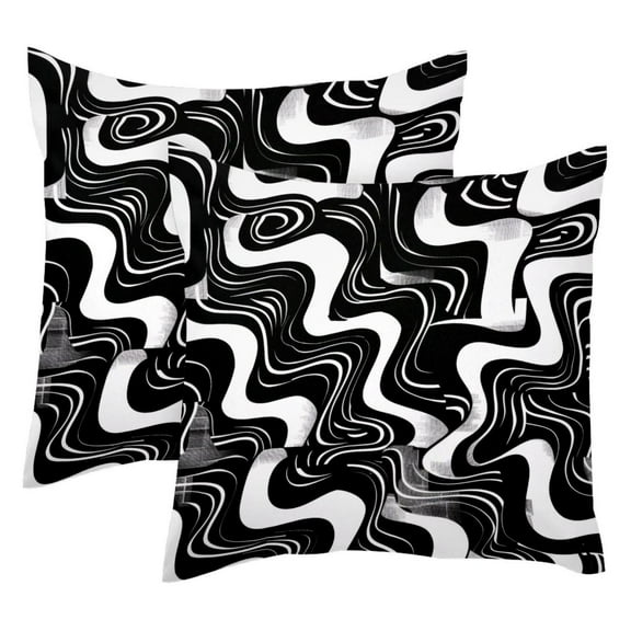 PhooArto Black White Abstract Pattern Set of 2 Throw Pillow Covers Cases - 16" x 16" Square Decorative Cushion Covers for Sofa Couch Bed Home Decoration