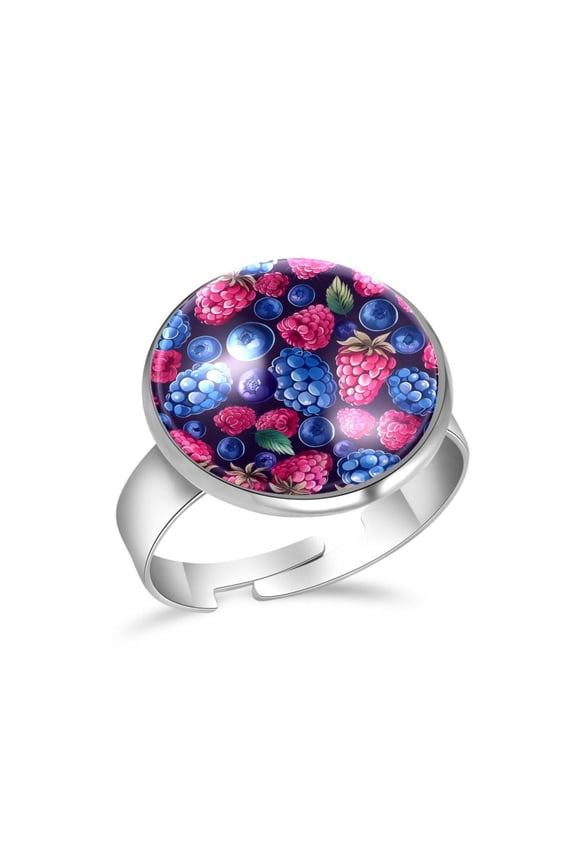 Blue Blueberry Red Raspberry Stainless Steel Rings for Women, Open Adjustable Ring Promise Ring Jewelry Gifts