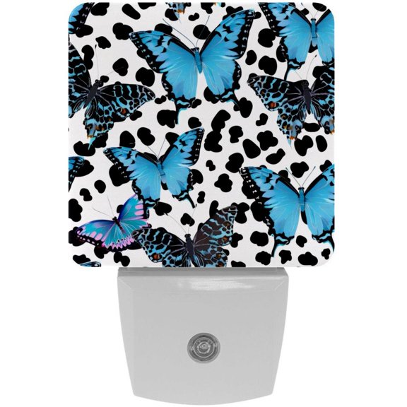 PhooArto Blue Butterfies Leopard Pattern Plug in LED Night Light Auto Sensor Dusk to Dawn Decorative Night for Bedroom, Bathroom, Kitchen, Hallway, Stairs, Baby's Room, Energy Saving