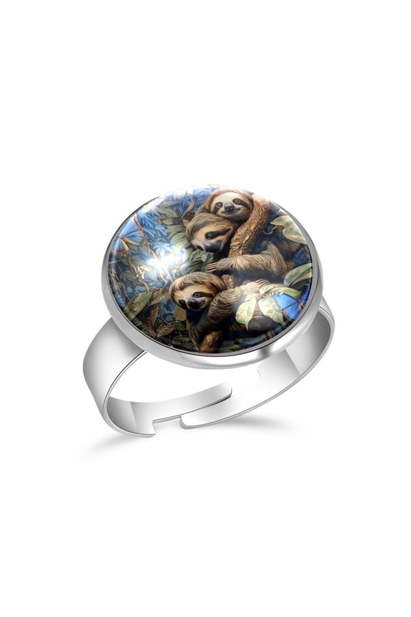 Blue Butterflies and Sloths Stainless Steel Rings for Women, Open Adjustable Ring Promise Ring Jewelry Gifts