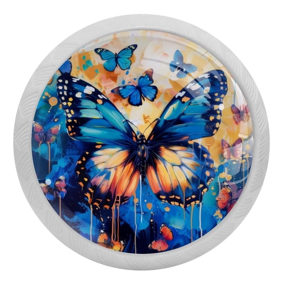 PhooArto Blue Butterfly Flower 4 PCS Crystal Glass Cabinet Knobs, Drawer Kitchen Cabinets Dresser Cupboard Wardrobe Pulls Handle - Glowing in the Dark