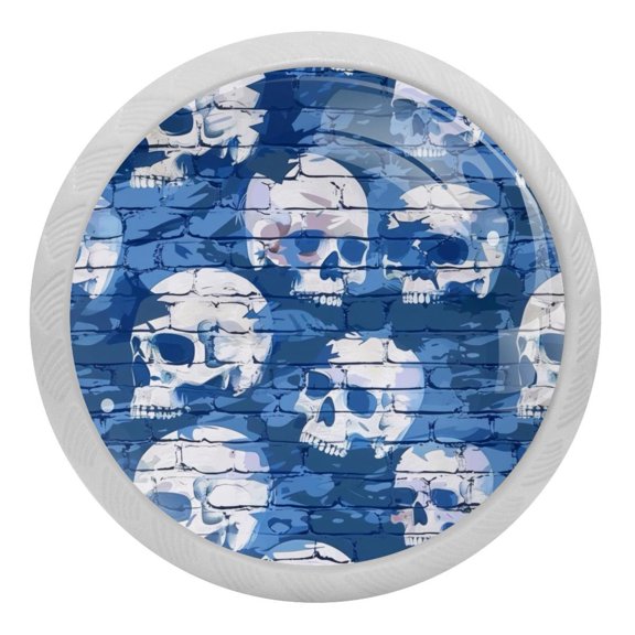 PhooArto Blue Camouflage Skulls Pattern 4 PCS Crystal Glass Cabinet Knobs, Drawer Kitchen Cabinets Dresser Cupboard Wardrobe Pulls Handle - Glowing in the Dark