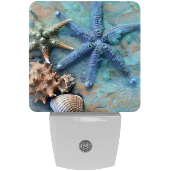 PhooArto Blue Coral Seashell Starfish Plug in LED Night Light Auto Sensor Dusk to Dawn Decorative Night for Bedroom, Bathroom, Kitchen, Hallway, Stairs, Baby's Room, Energy Saving