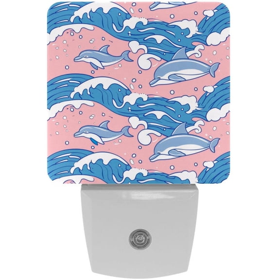 PhooArto Blue Dolphin Wave Pattern Plug in LED Night Light Auto Sensor Dusk to Dawn Decorative Night for Bedroom, Bathroom, Kitchen, Hallway, Stairs, Baby's Room, Energy Saving