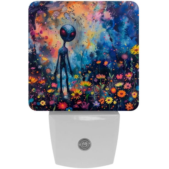 PhooArto Blue Galaxy Alien Colorful Floral Plug in LED Night Light Auto Sensor Dusk to Dawn Decorative Night for Bedroom, Bathroom, Kitchen, Hallway, Stairs, Baby's Room, Energy Saving