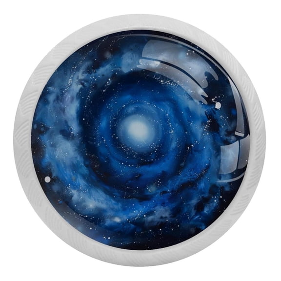 PhooArto Blue Galaxy Swirl Pattern 4 PCS Crystal Glass Cabinet Knobs, Drawer Kitchen Cabinets Dresser Cupboard Wardrobe Pulls Handle - Glowing in the Dark