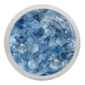 PhooArto Blue Honeycomb Marble Pattern 4 PCS Crystal Glass Cabinet Knobs, Drawer Kitchen Cabinets Dresser Cupboard Wardrobe Pulls Handle - Glowing in the Dark