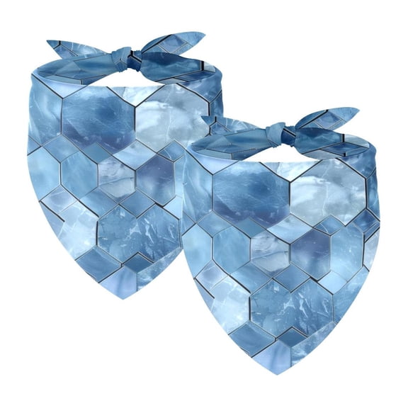 PhooArto Blue Honeycomb Marble Pattern Dog Bandanas, 2 Pack Soft Washable Pet Scarf Triangle for Large Dogs Puppies and Cats