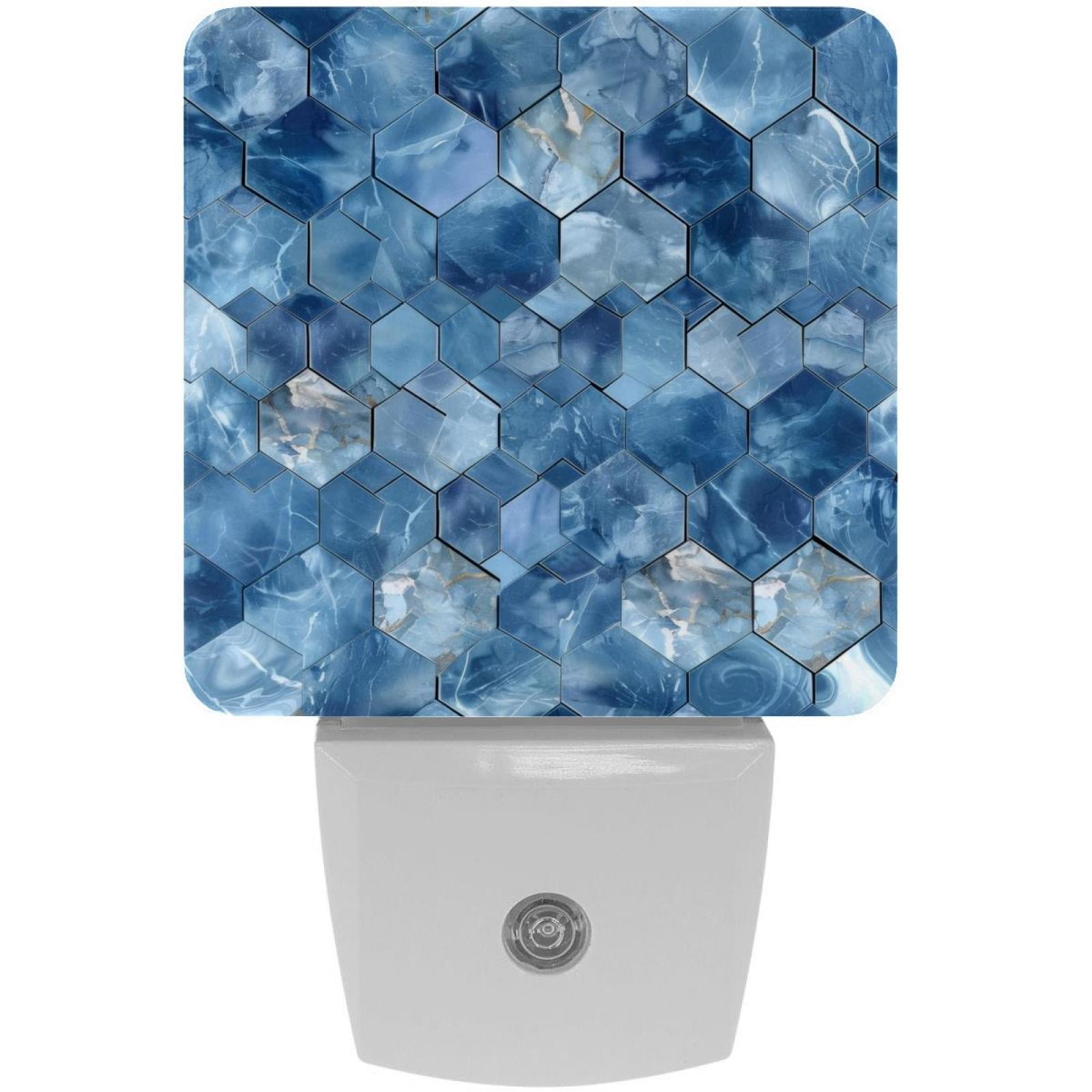 PhooArto Blue Honeycomb Marble Pattern Plug in LED Night Light Auto Sensor Dusk to Dawn Decorative Night for Bedroom, Bathroom, Kitchen, Hallway, Stairs, Baby's Room, Energy Saving