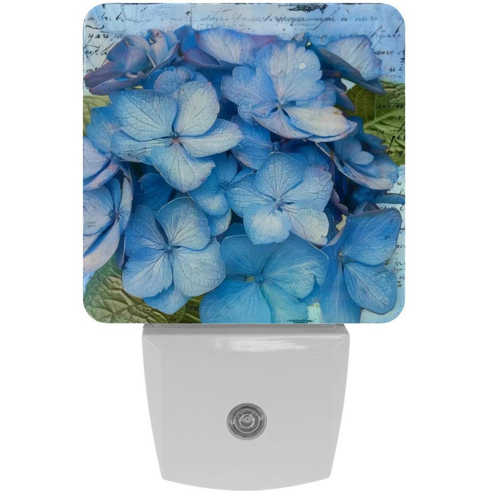 PhooArto Blue Hydrangeas Leaves Plug in LED Night Light Auto Sensor Dusk to Dawn Decorative Night for Bedroom, Bathroom, Kitchen, Hallway, Stairs, Baby's Room, Energy Saving