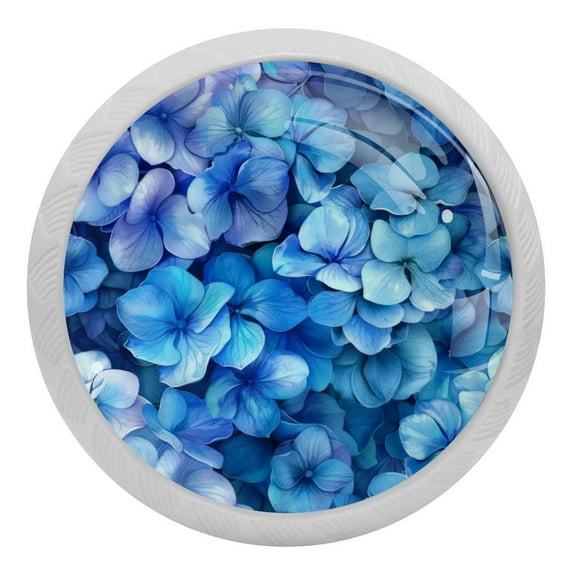 PhooArto Blue Hydrangeas Pattern 4 PCS Crystal Glass Cabinet Knobs, Drawer Kitchen Cabinets Dresser Cupboard Wardrobe Pulls Handle - Glowing in the Dark