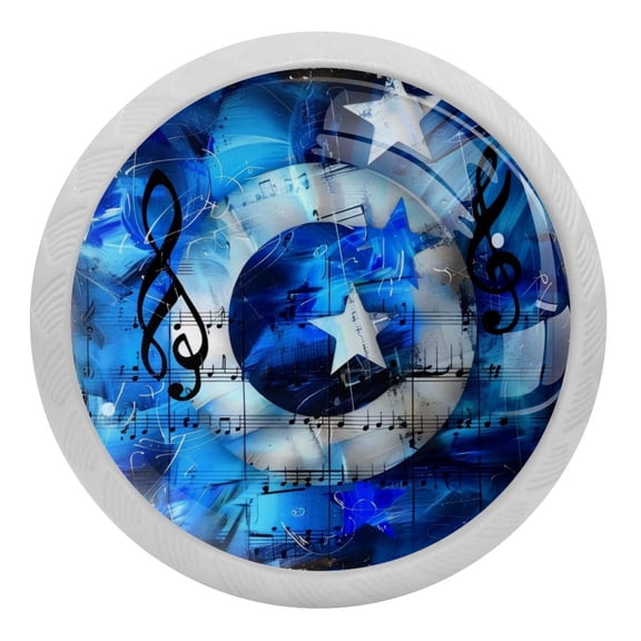 PhooArto Blue Music Notes Stars 4 PCS Crystal Glass Cabinet Knobs, Drawer Kitchen Cabinets Dresser Cupboard Wardrobe Pulls Handle - Glowing in the Dark
