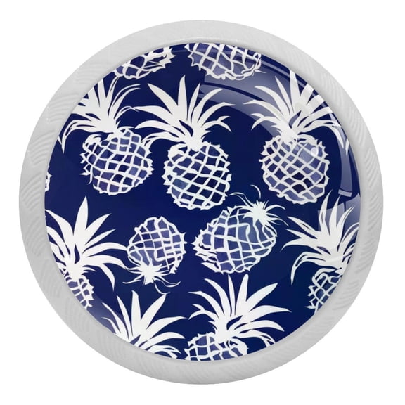 PhooArto Blue Pineapple Pattern 4 PCS Crystal Glass Cabinet Knobs, Drawer Kitchen Cabinets Dresser Cupboard Wardrobe Pulls Handle - Glowing in the Dark