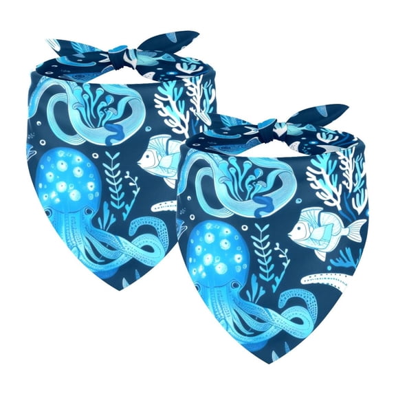 PhooArto Blue Sea Life Underwater Pattern Dog Bandanas, 2 Pack Soft Washable Pet Scarf Triangle for Large Dogs Puppies and Cats