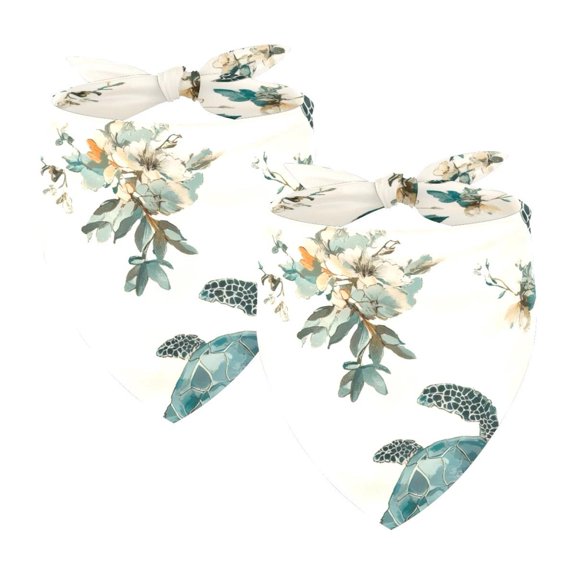 PhooArto Blue Sea Turtles Floral Pattern Dog Bandanas, 2 Pack Soft Washable Pet Scarf Triangle for Large Dogs Puppies and Cats