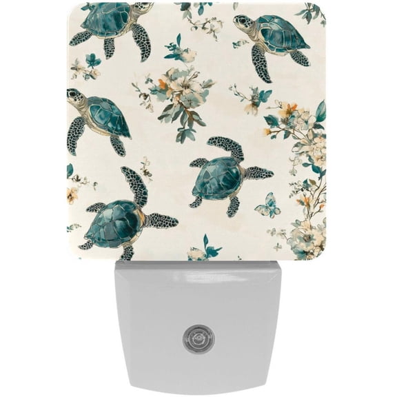 PhooArto Blue Sea Turtles Floral Pattern Plug in LED Night Light Auto Sensor Dusk to Dawn Decorative Night for Bedroom, Bathroom, Kitchen, Hallway, Stairs, Baby's Room, Energy Saving